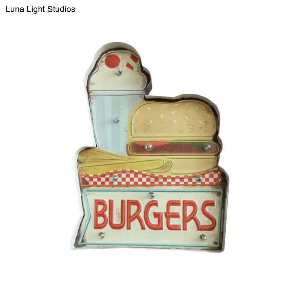 Retro Burger/Drinks Led Wall Night Lamp For Cinema Bar - Blue & Yellow/White Iron Lighting