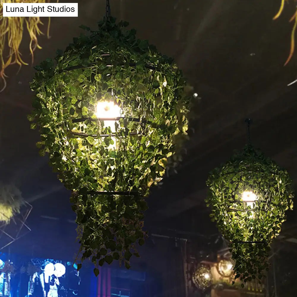 Retro Metal Down Lighting Pendant: Caged 1-Bulb Led Ceiling Light For Restaurants In Black With