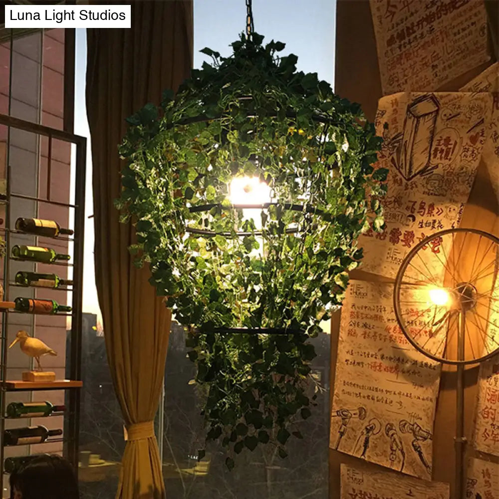 Retro Caged Metal Pendant Light With Led Bulb - Black Ceiling Hanging For Restaurants Plant Included