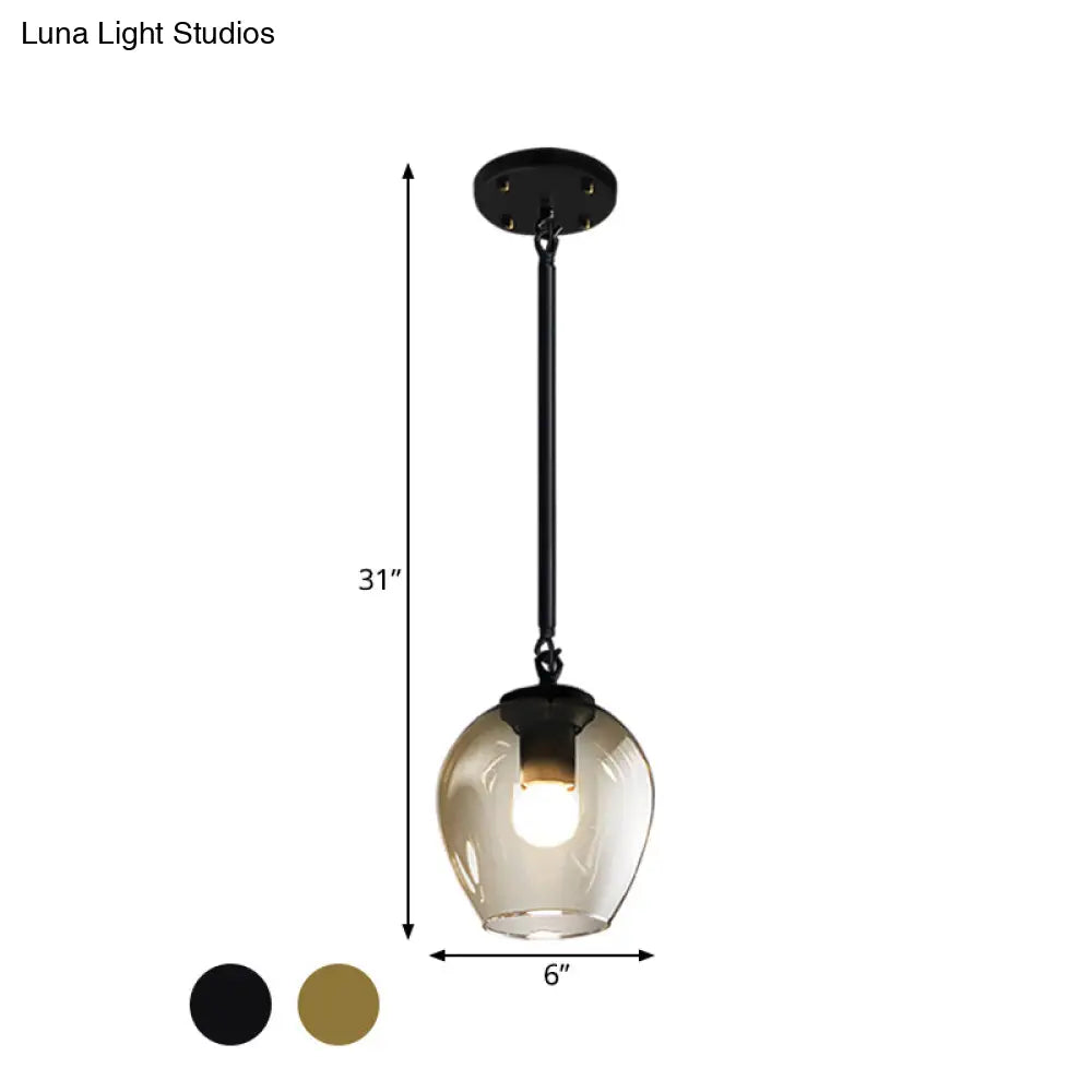 Retro Clear Dimple Glass Pendant Ceiling Light With 1 Head - Black/Gold For Kitchen