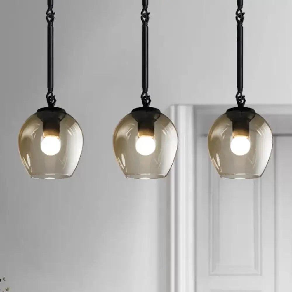 Retro Clear Dimple Glass Pendant Ceiling Light With 1 Head - Black/Gold For Kitchen Black