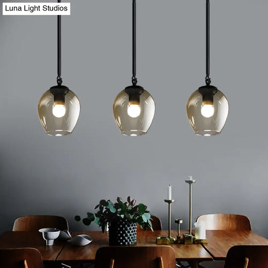 Retro Clear Dimple Glass Pendant Ceiling Light With 1 Head - Black/Gold For Kitchen