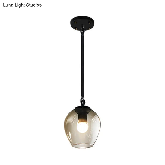 Retro Clear Dimple Glass Pendant Ceiling Light With 1 Head - Black/Gold For Kitchen