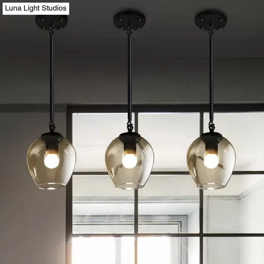 Retro Clear Dimple Glass Pendant Ceiling Light With 1 Head - Black/Gold For Kitchen