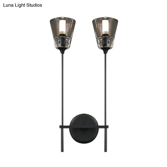 Retro Clear Glass Conical Bathroom Wall Lamp - Black/Brass Led Mount Lighting (1/2 Lights)