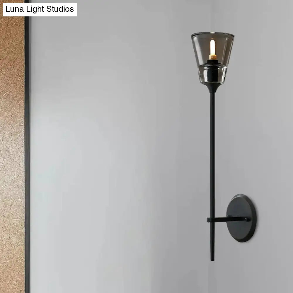 Retro Clear Glass Conical Bathroom Wall Lamp - Black/Brass Led Mount Lighting (1/2 Lights)