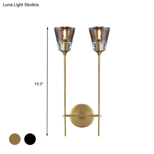 Retro Clear Glass Conical Bathroom Wall Lamp - Black/Brass Led Mount Lighting (1/2 Lights)