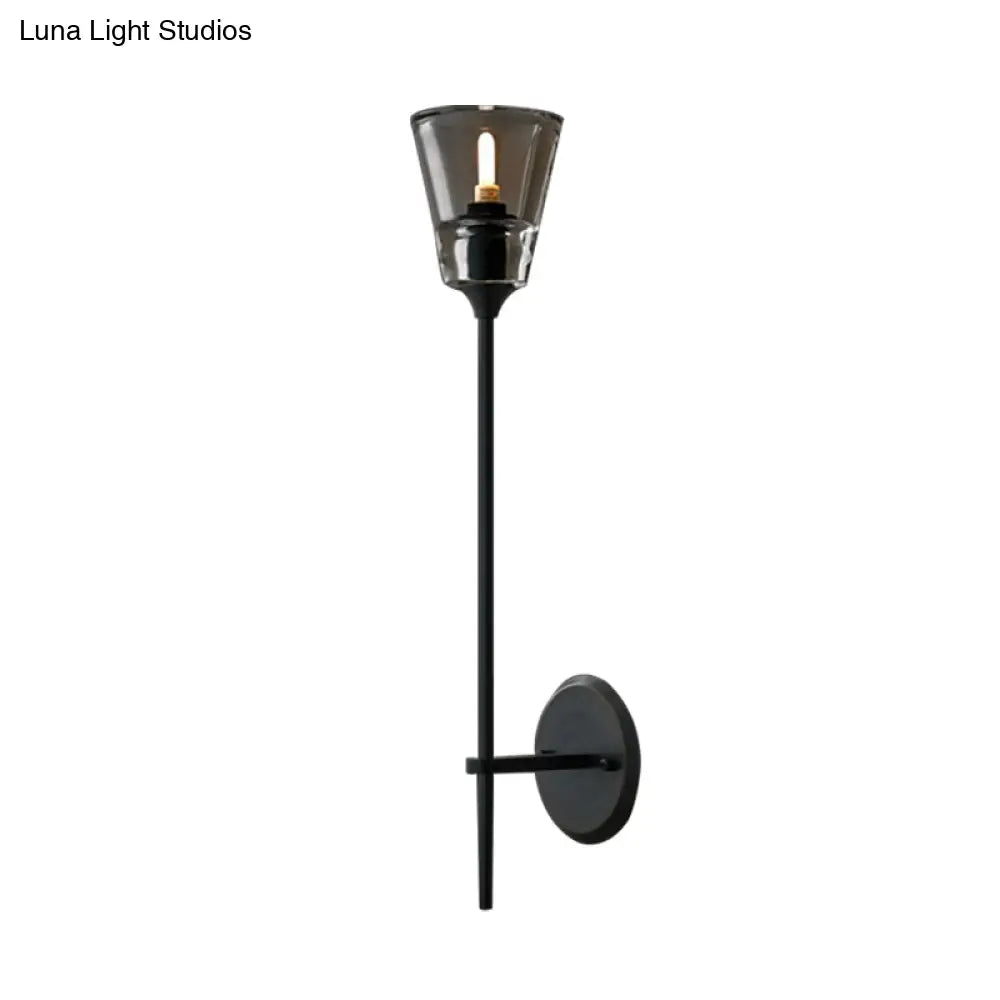 Retro Clear Glass Conical Bathroom Wall Lamp - Black/Brass Led Mount Lighting (1/2 Lights)