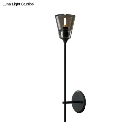 Retro Clear Glass Conical Bathroom Wall Lamp - Black/Brass Led Mount Lighting (1/2 Lights)