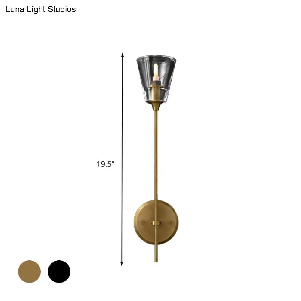 Retro Clear Glass Conical Bathroom Wall Lamp - Black/Brass Led Mount Lighting (1/2 Lights)