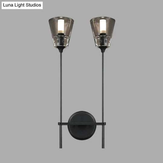 Retro Clear Glass Conical Bathroom Wall Lamp - Black/Brass Led Mount Lighting (1/2 Lights)