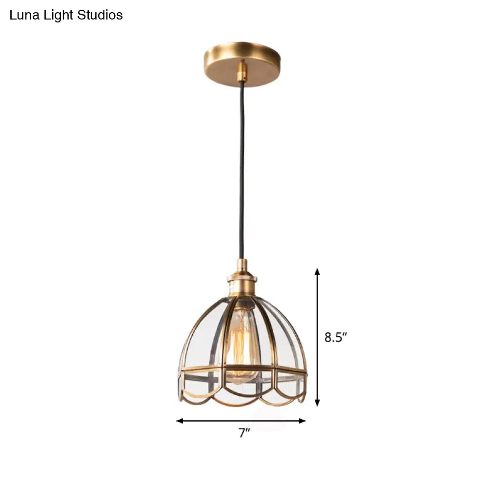 Retro Clear Glass Dome Pendant Light For Dining Room 1-Light Ceiling Lamp