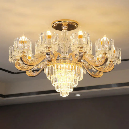 Retro Clear Glass Gold Pendant Chandelier With Crystal Decor - Cylindrical Living Room Light 10 / A