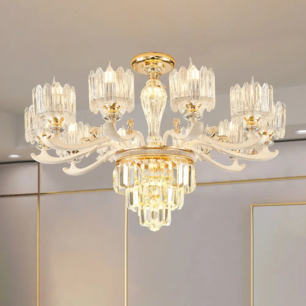 Retro Clear Glass Gold Pendant Chandelier With Crystal Decor - Cylindrical Living Room Light 10 / B