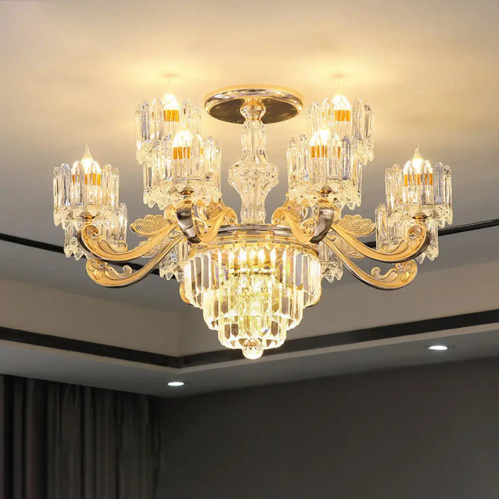 Retro Clear Glass Gold Pendant Chandelier With Crystal Decor - Cylindrical Living Room Light 12 / A