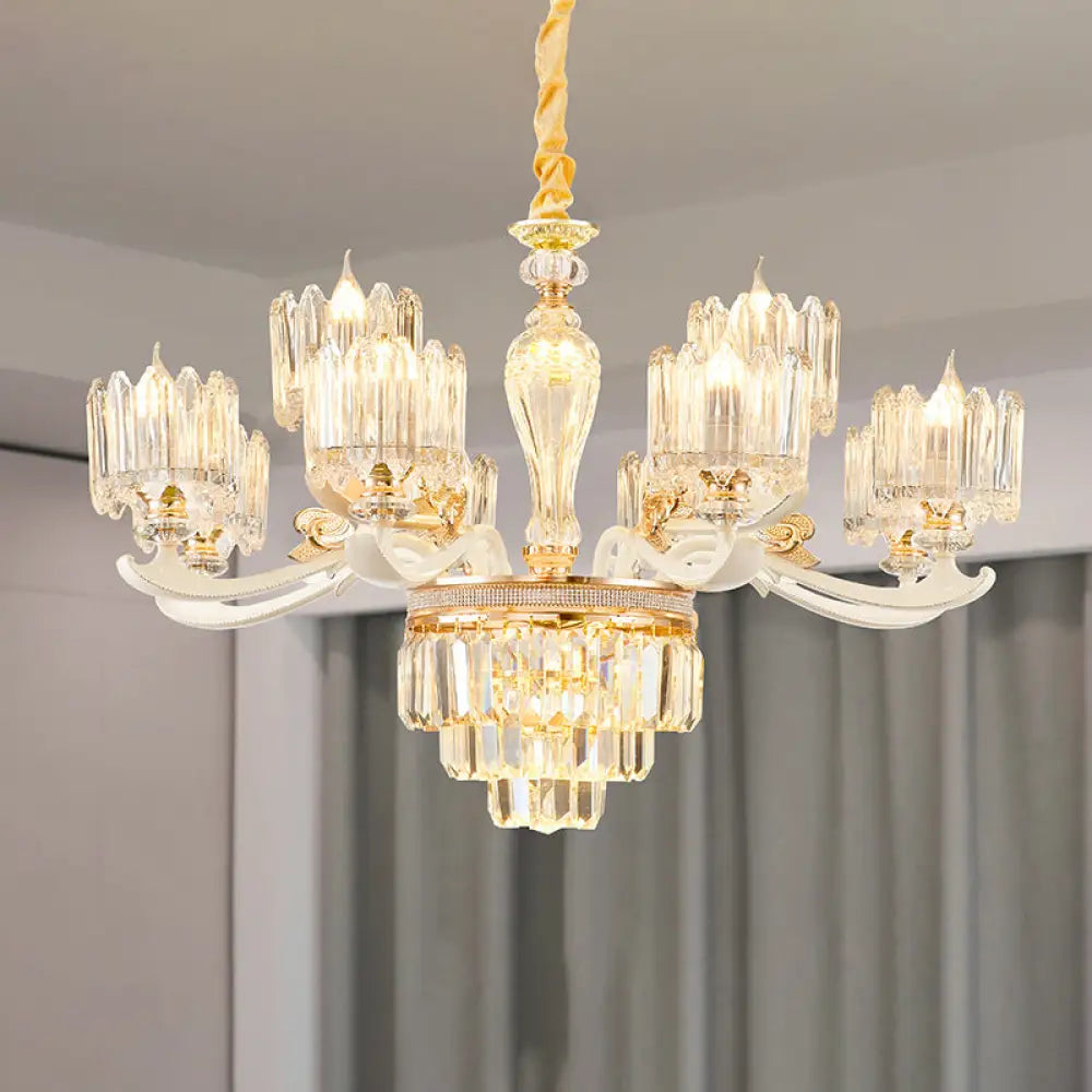 Retro Clear Glass Gold Pendant Chandelier With Crystal Decor - Cylindrical Living Room Light 12 / B