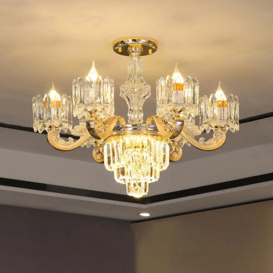 Retro Clear Glass Gold Pendant Chandelier With Crystal Decor - Cylindrical Living Room Light 6 / A