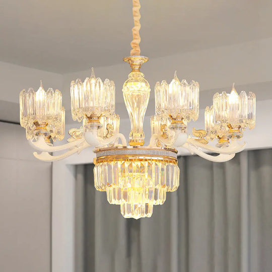 Retro Clear Glass Gold Pendant Chandelier With Crystal Decor - Cylindrical Living Room Light 8 / B