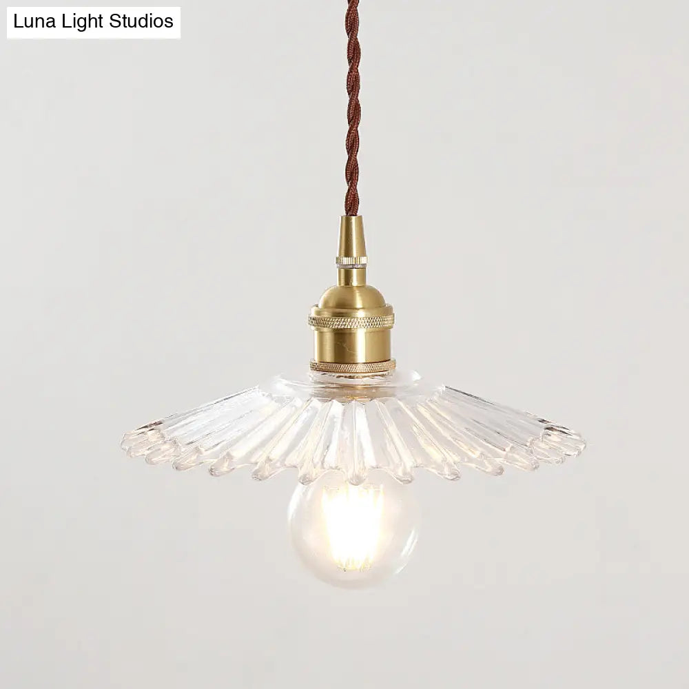 Retro Clear Glass Shade Ceiling Light Brass 1 Small Hanging Lamp For Living Room