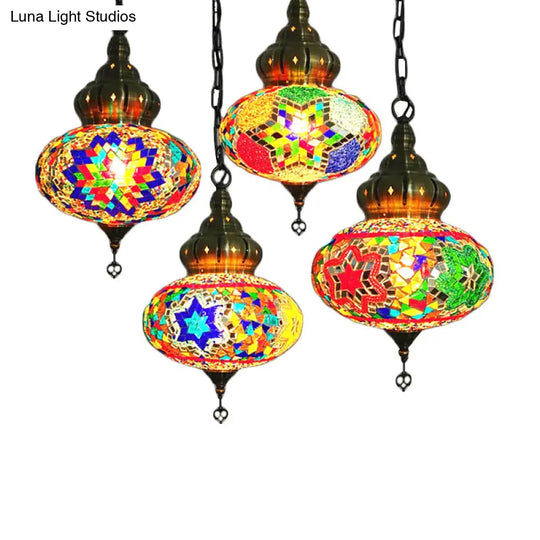 Retro Coffee House Pendant Lamp With Colorful Glass Shade - 1/4 Bulbs Ceiling Light Fixture