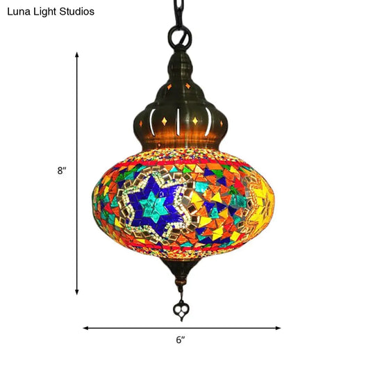 Retro Coffee House Pendant Lamp With Colorful Glass Shade - 1/4 Bulbs Ceiling Light Fixture