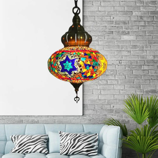 Retro Coffee House Pendant Lamp With Colorful Glass Shade - 1/4 Bulbs Ceiling Light Fixture Copper /