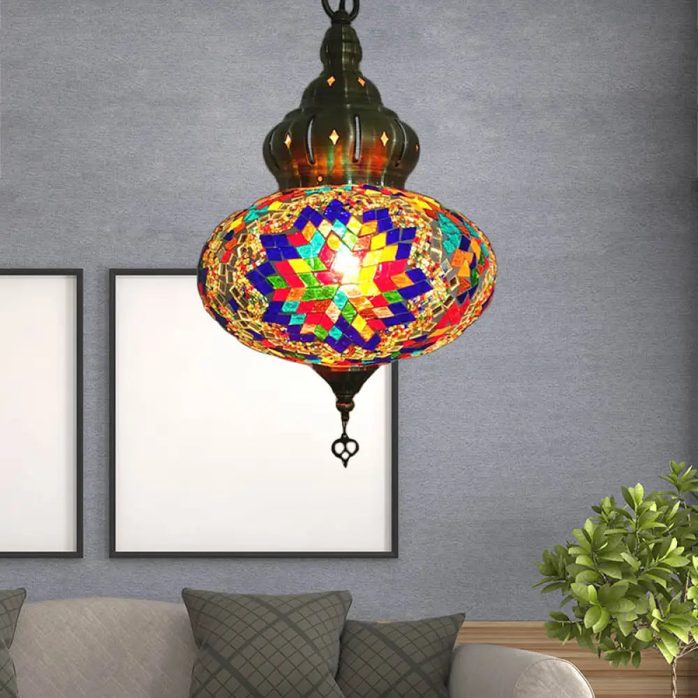 Retro Coffee House Pendant Lamp With Colorful Glass Shade - 1/4 Bulbs Ceiling Light Fixture Copper /