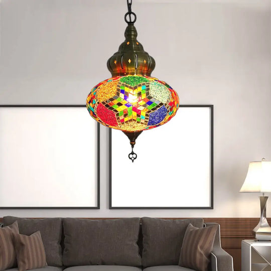 Retro Coffee House Pendant Lamp With Colorful Glass Shade - 1/4 Bulbs Ceiling Light Fixture Copper /