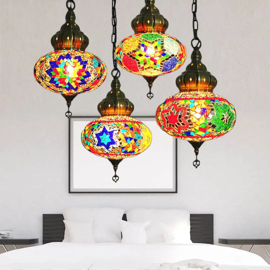 Retro Coffee House Pendant Lamp With Colorful Glass Shade - 1/4 Bulbs Ceiling Light Fixture