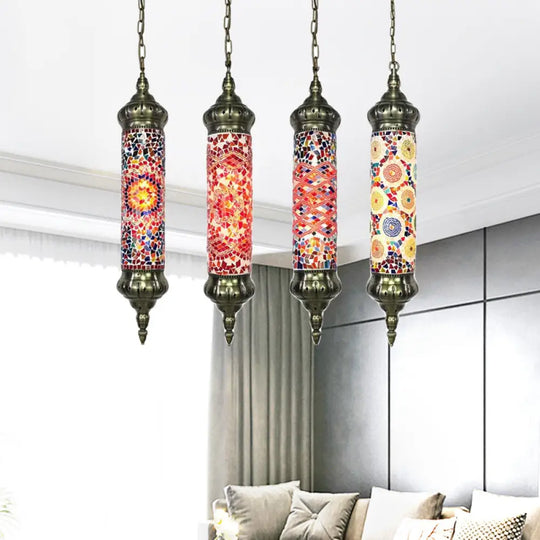 Retro Colorful Glass Bronze Tube Pendant Light - 1/4 Heads Ceiling Fixture For Living Room / E 4