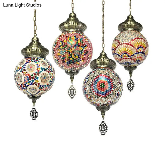 Retro Colorful Glass Sphere Suspension Light With 1/4 Hanging Lamp Heads - Ideal For Restaurants