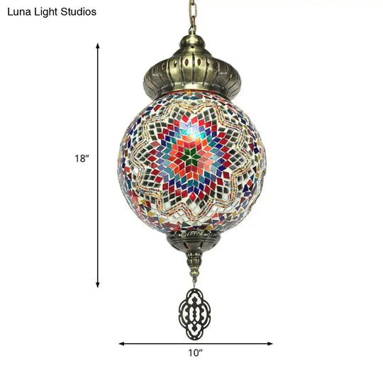 Retro Colorful Glass Sphere Suspension Light With 1/4 Hanging Lamp Heads - Ideal For Restaurants