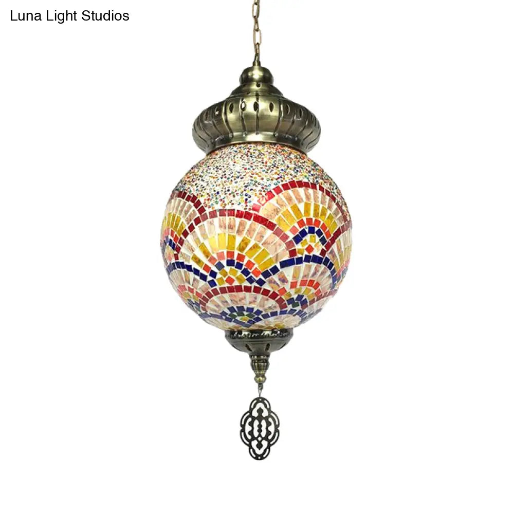 Retro Colorful Glass Sphere Suspension Light With 1/4 Hanging Lamp Heads - Ideal For Restaurants