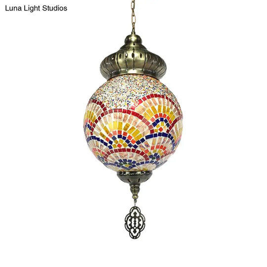 Retro Colorful Glass Sphere Suspension Light With 1/4 Hanging Lamp Heads - Ideal For Restaurants