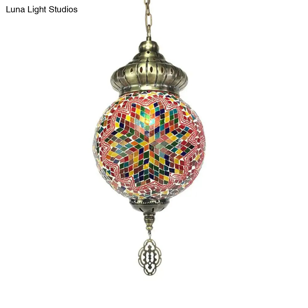 Retro Colorful Glass Sphere Suspension Light With 1/4 Hanging Lamp Heads - Ideal For Restaurants