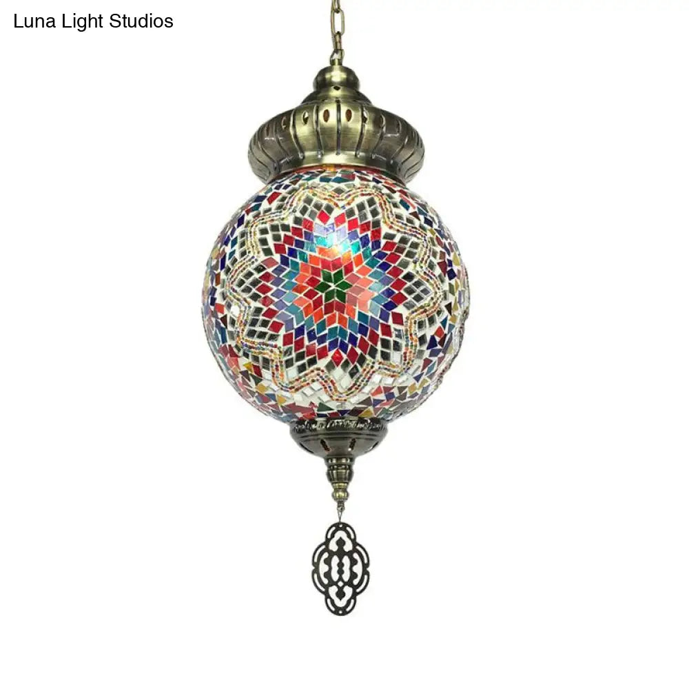 Retro Colorful Glass Sphere Suspension Light With 1/4 Hanging Lamp Heads - Ideal For Restaurants