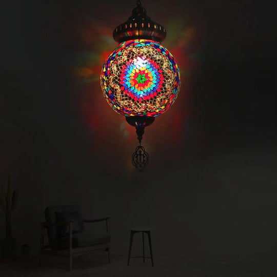 Retro Colorful Glass Sphere Suspension Light With 1/4 Hanging Lamp Heads - Ideal For Restaurants