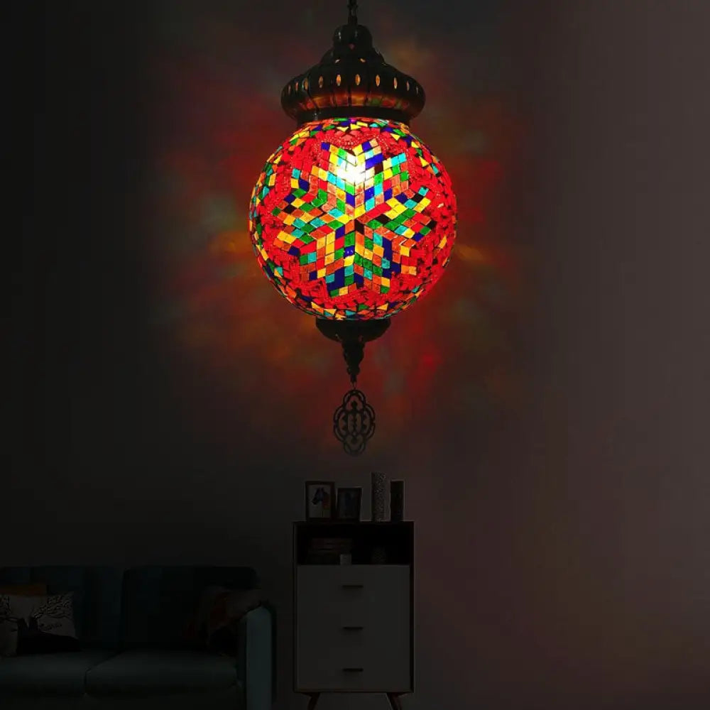 Retro Colorful Glass Sphere Suspension Light With 1/4 Hanging Lamp Heads - Ideal For Restaurants