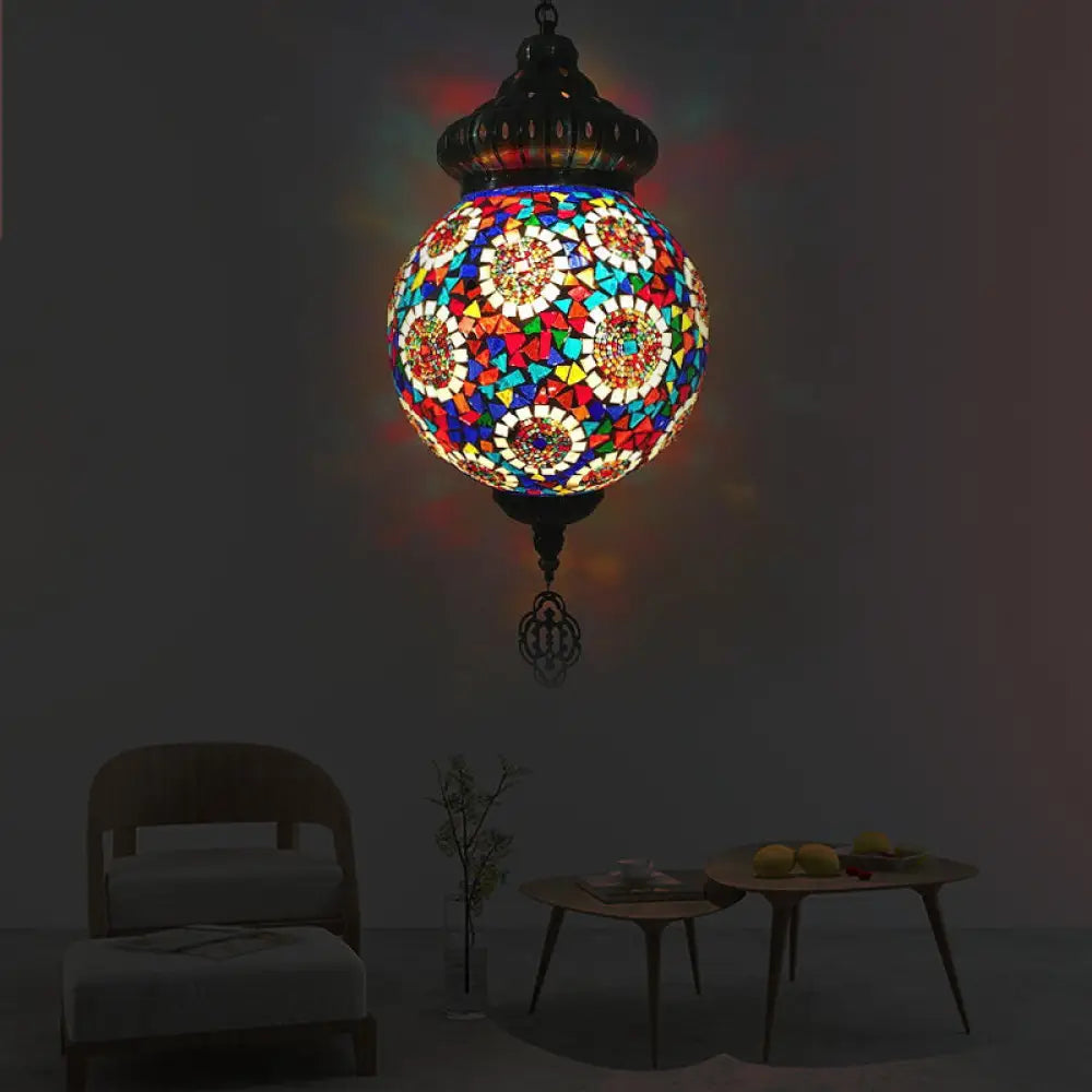 Retro Colorful Glass Sphere Suspension Light With 1/4 Hanging Lamp Heads - Ideal For Restaurants