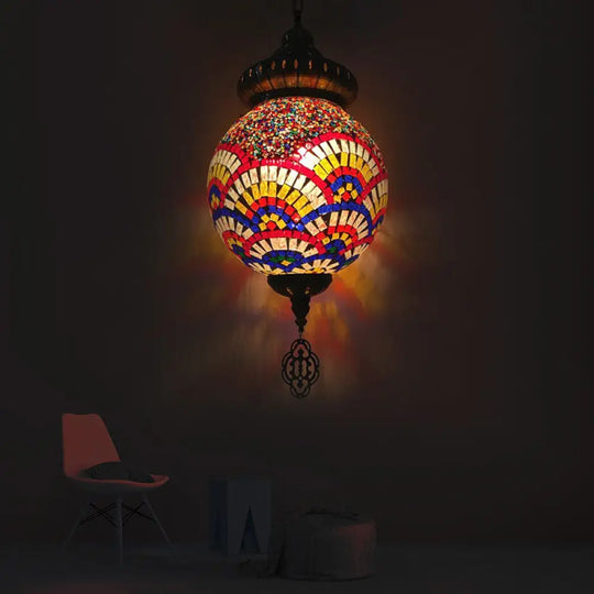 Retro Colorful Glass Sphere Suspension Light With 1/4 Hanging Lamp Heads - Ideal For Restaurants