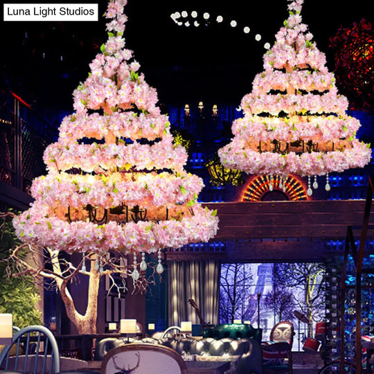 Retro Conical Iron Chandelier With 14 Head Pendant Light - Restaurant Lighting Enhanced Artificial