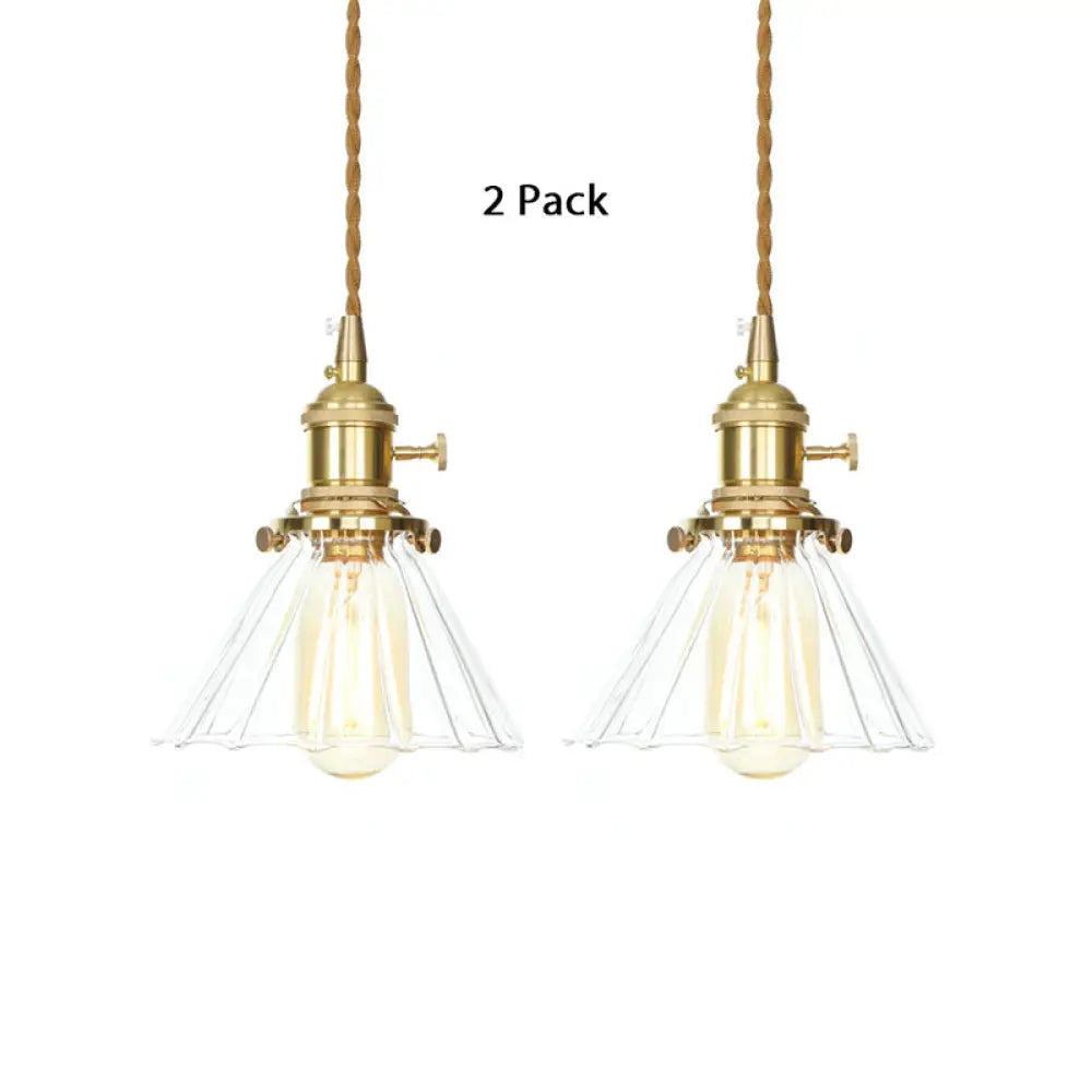 Retro Conical Pendant Light With Clear Ruffle Glass For Foyer - 1 / 2