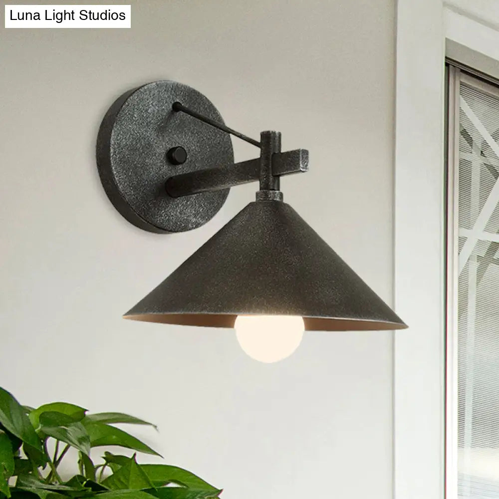 Retro Conical Wall Mount Lamp: Single Light Metal Lighting In Matte Black/Brass/Aged Silver