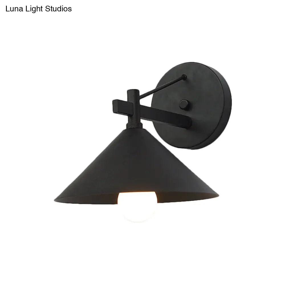 Retro Conical Wall Mount Lamp: Single Light Metal Lighting In Matte Black/Brass/Aged Silver