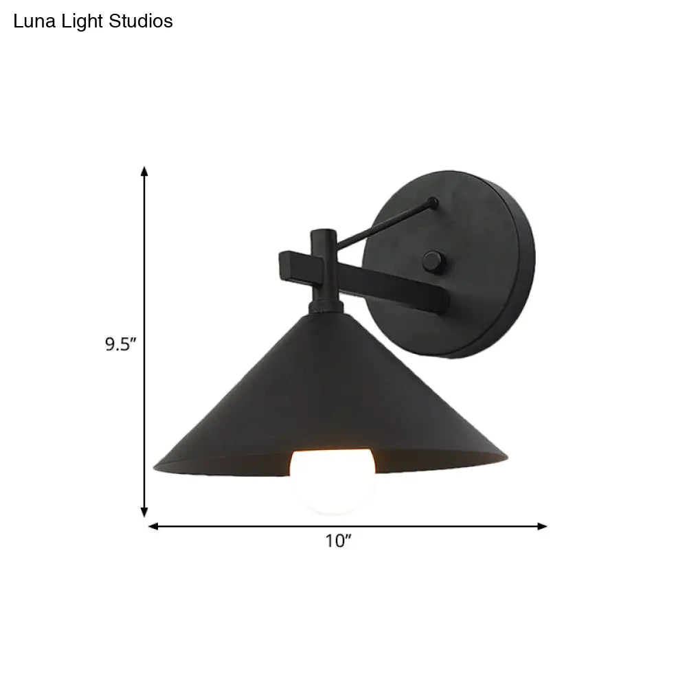 Retro Conical Wall Mount Lamp: Single Light Metal Lighting In Matte Black/Brass/Aged Silver