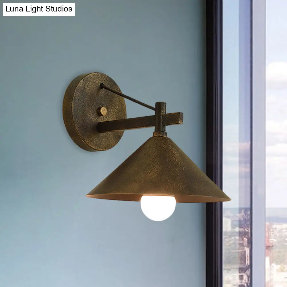 Retro Conical Wall Mount Lamp: Single Light Metal Lighting In Matte Black/Brass/Aged Silver