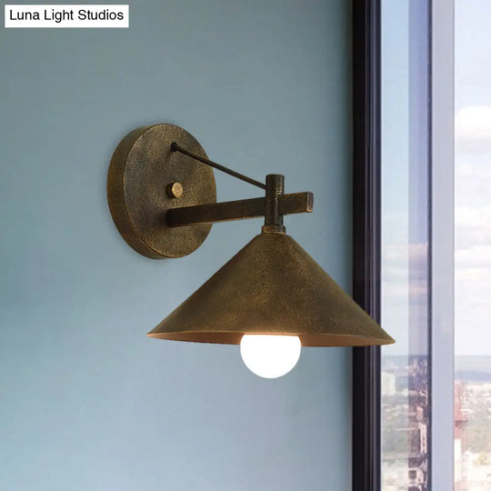 Retro Conical Wall Mount Lamp: Single Light Metal Lighting In Matte Black/Brass/Aged Silver