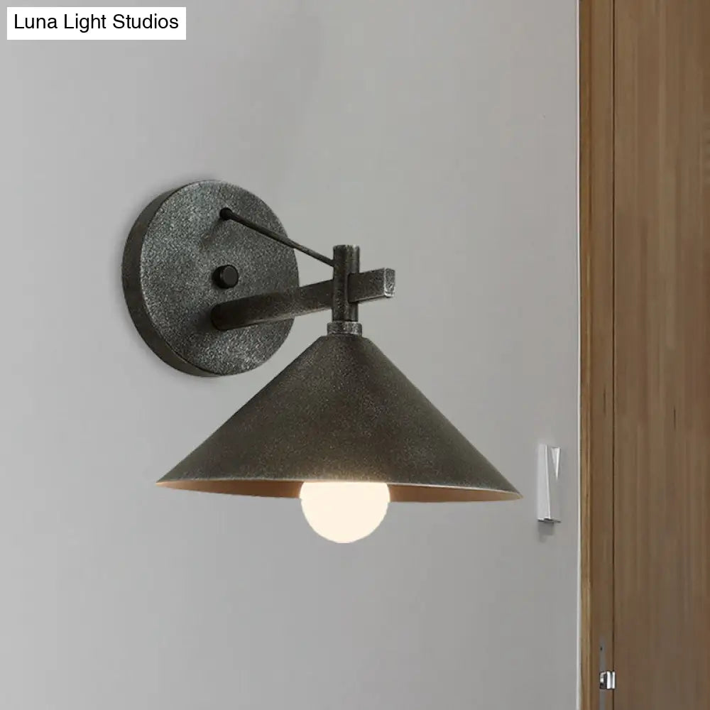 Retro Conical Wall Mount Lamp: Single Light Metal Lighting In Matte Black/Brass/Aged Silver