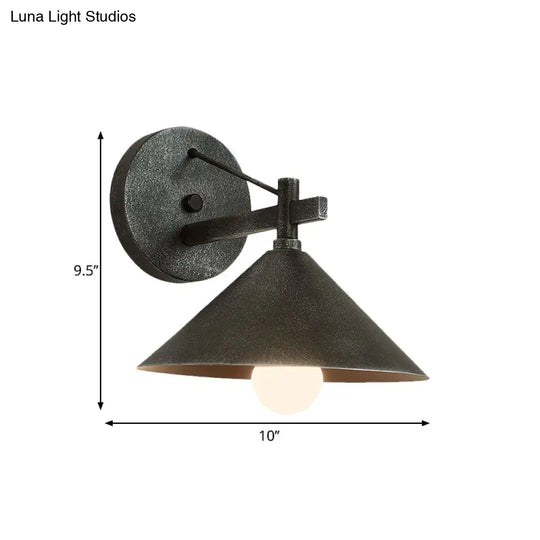 Retro Conical Wall Mount Lamp: Single Light Metal Lighting In Matte Black/Brass/Aged Silver