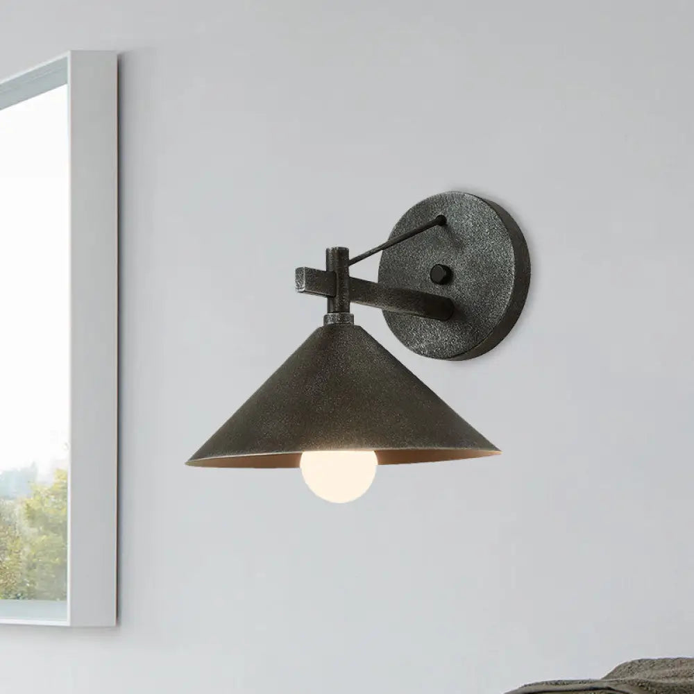 Retro Conical Wall Mount Lamp: Single Light Metal Lighting In Matte Black/Brass/Aged Silver Aged